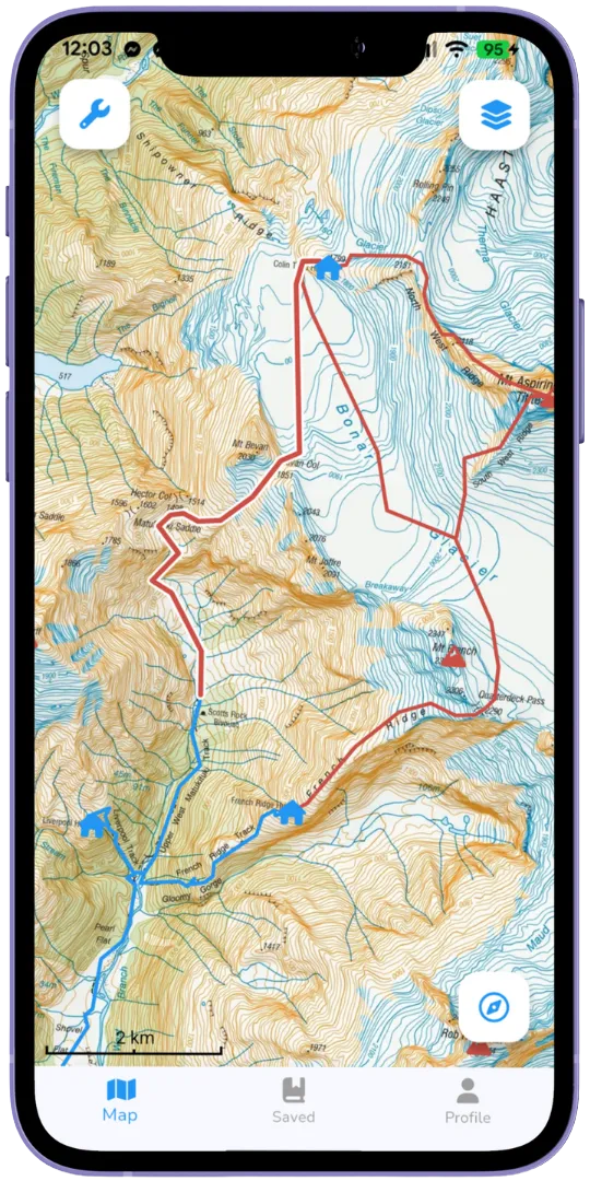 Explore screen showing trail map