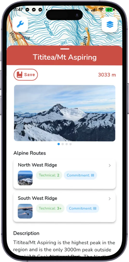 Mountain routes screen