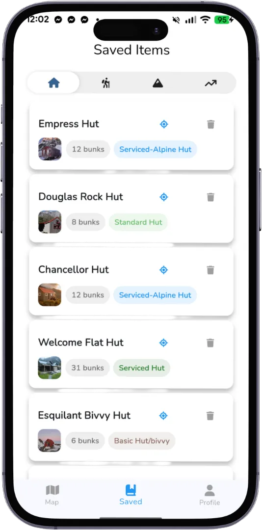 Saved locations screen